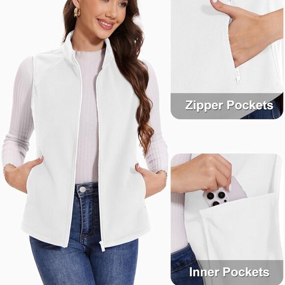 Women's Fleece Vest with Zipper Pockets Zip Up Sleeveless Jackets Lightweight So - Picture 6 of 7
